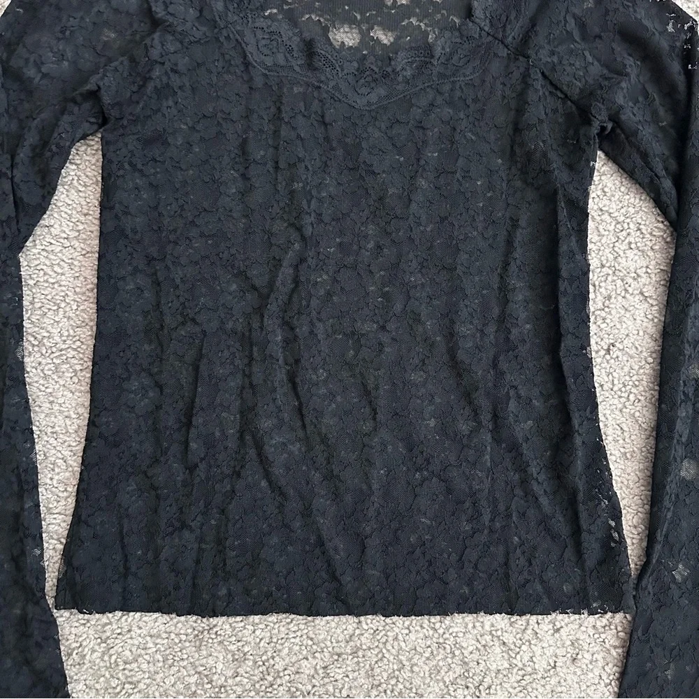 Free People Intimately Black Lace Long Sleeve Womens L